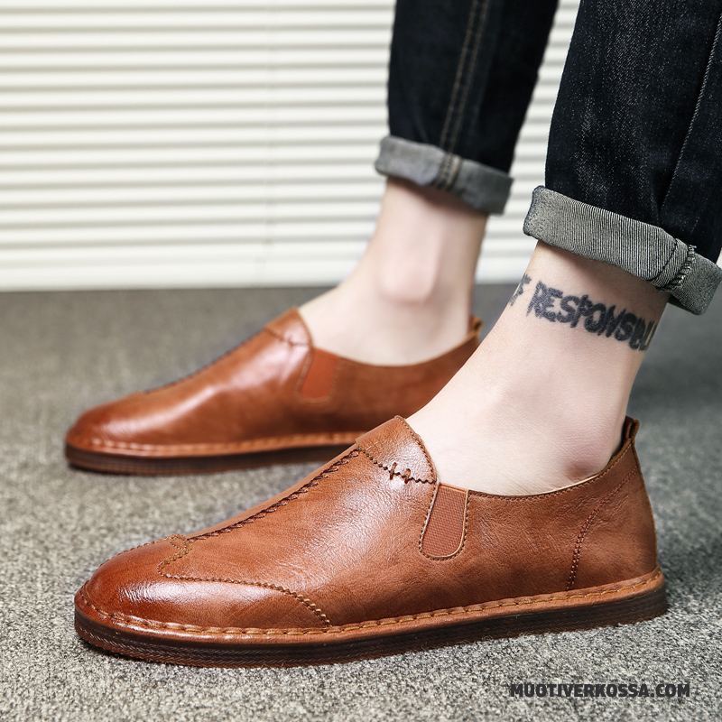 Mokasyny Męskie Buty Żeglarskie Skórzane Buty Tendencja Wiosna Casual Slip On Brązowy