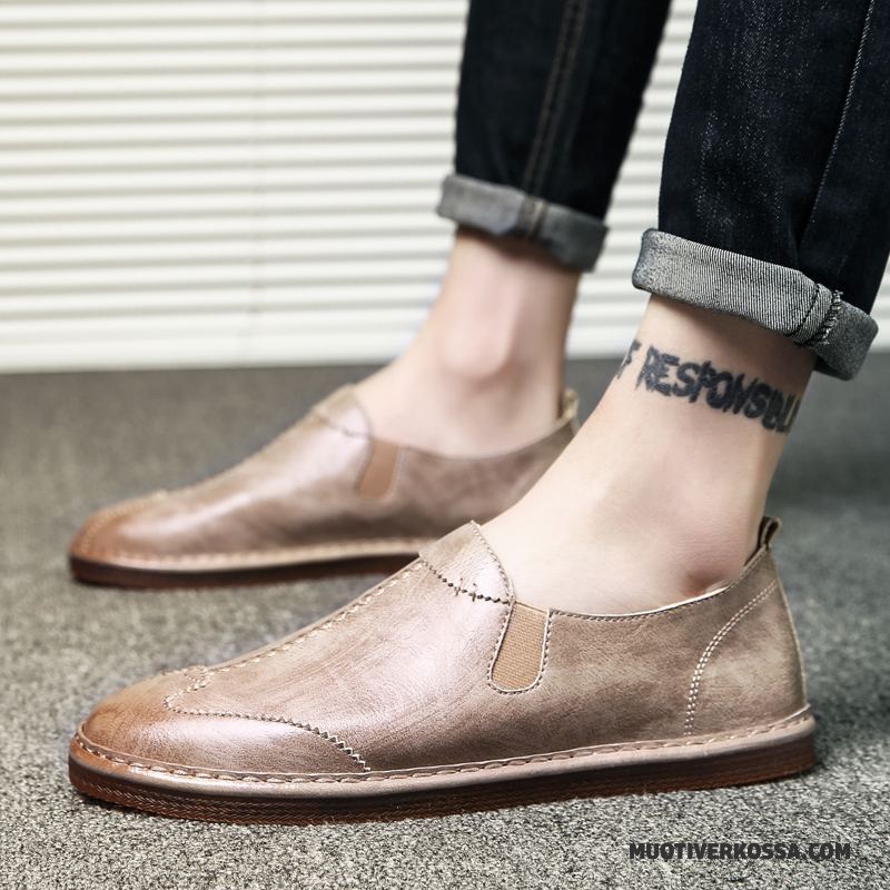 Mokasyny Męskie Buty Żeglarskie Skórzane Buty Tendencja Wiosna Casual Slip On Brązowy