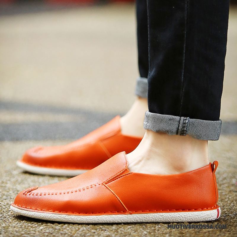 Mokasyny Męskie Casual Pojedyncze Buty Oddychające Skórzane Buty Brytyjski Slip On Biały Oranż