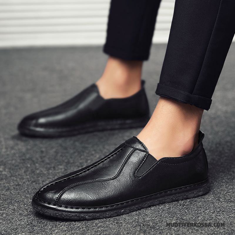 Mokasyny Męskie Casual Wszystko Pasuje Buty Żeglarskie Slip On 2018 Skórzane Buty Czarny