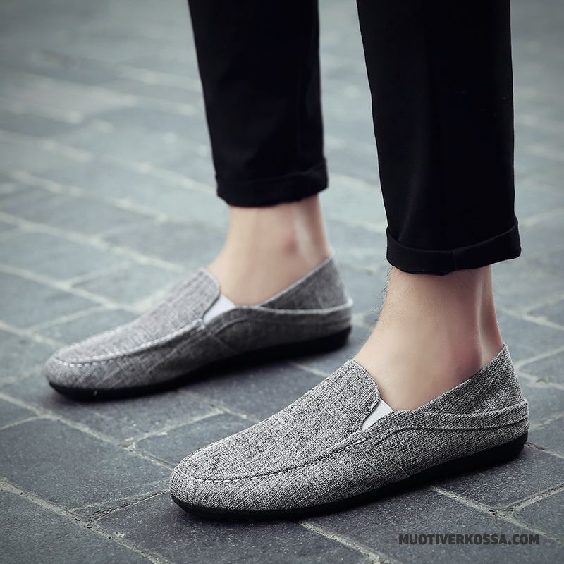 Mokasyny Męskie Lato Tendencja Buty Żeglarskie Slip On Canvas Płótno Jasny Niebieski