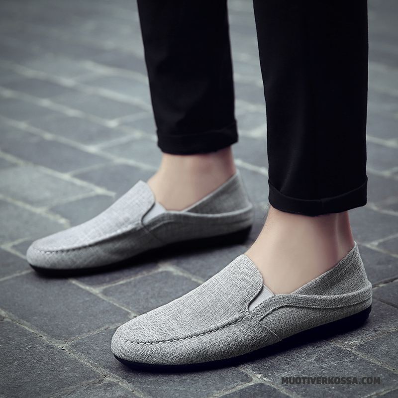 Mokasyny Męskie Lato Tendencja Buty Żeglarskie Slip On Canvas Płótno Jasny Niebieski