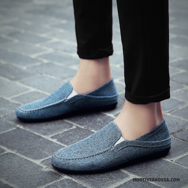 Mokasyny Męskie Lato Tendencja Buty Żeglarskie Slip On Canvas Płótno Jasny Niebieski