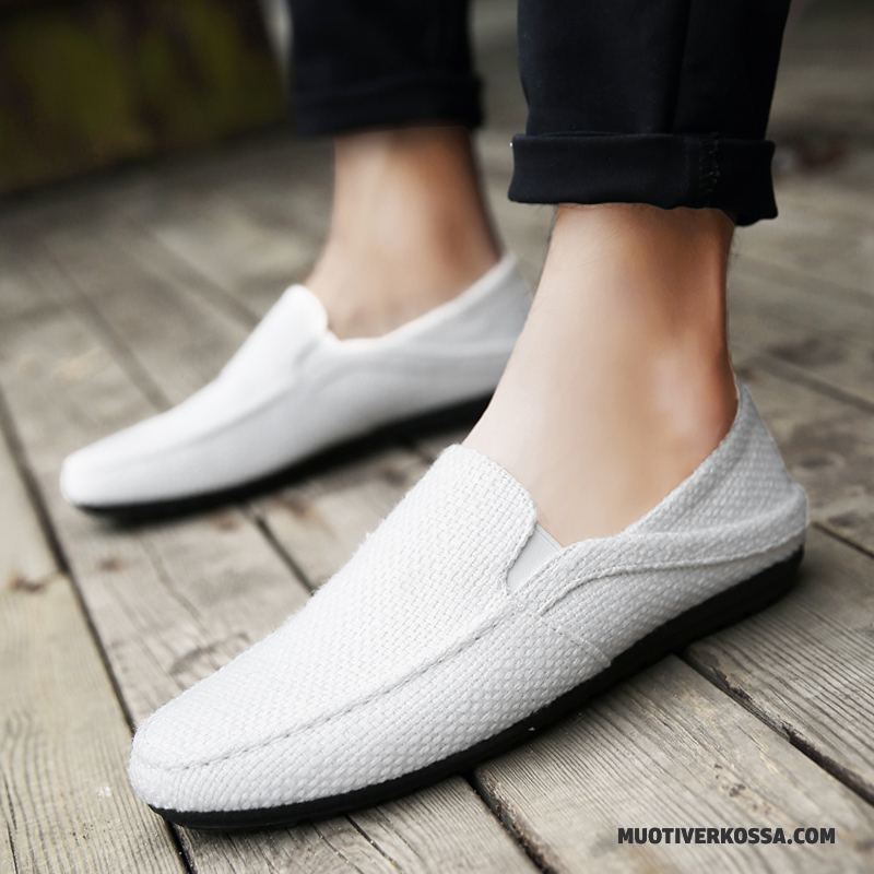 Mokasyny Męskie Lato Tendencja Buty Żeglarskie Slip On Canvas Płótno Jasny Niebieski