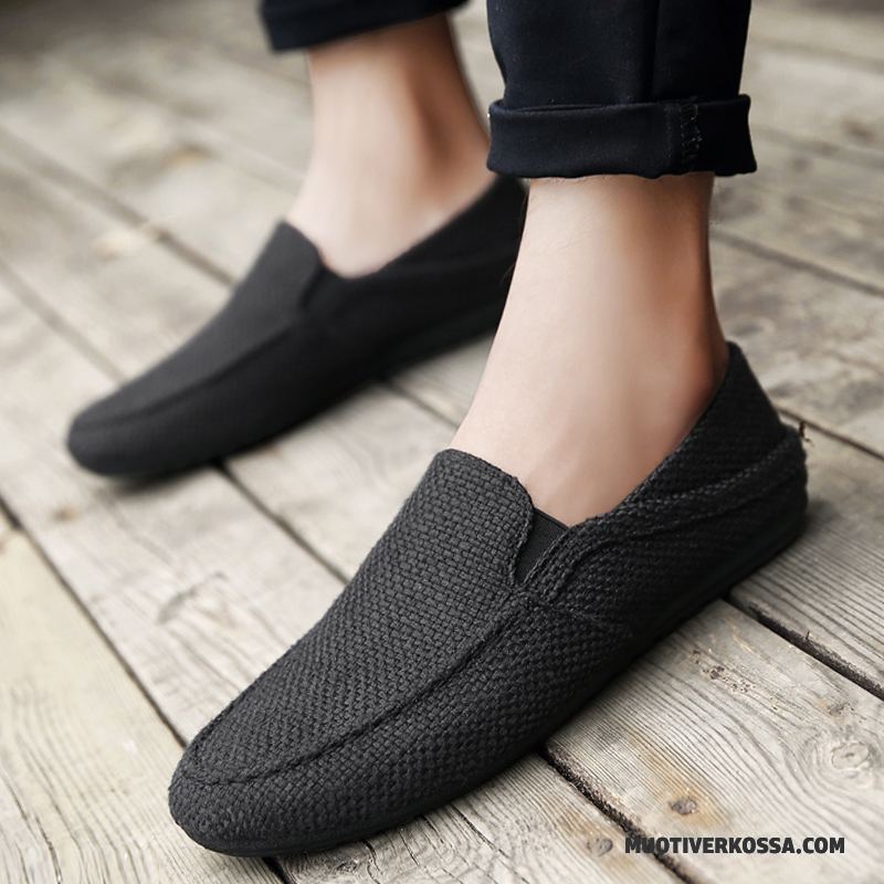 Mokasyny Męskie Lato Tendencja Buty Żeglarskie Slip On Canvas Płótno Jasny Niebieski