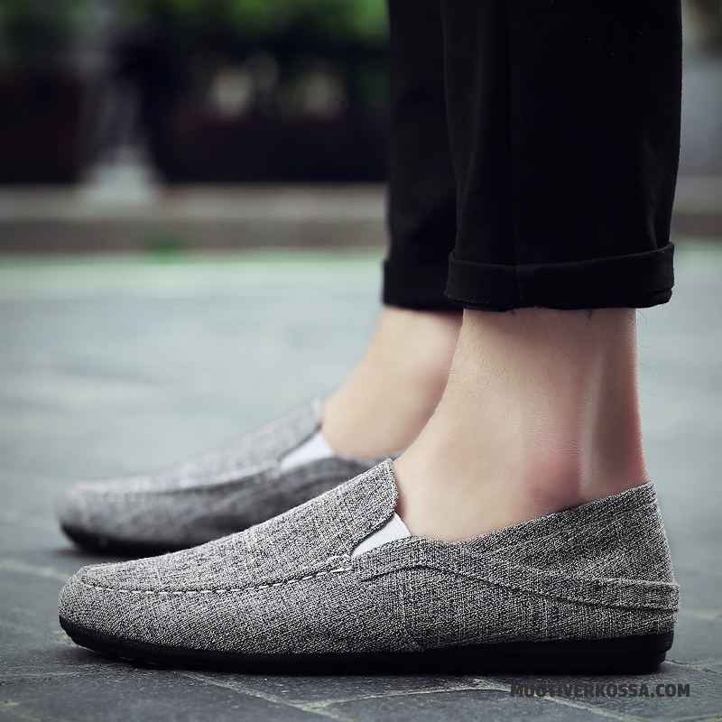 Mokasyny Męskie Oddychające Casual Buty Wiosna Lato Płótno Beżowy