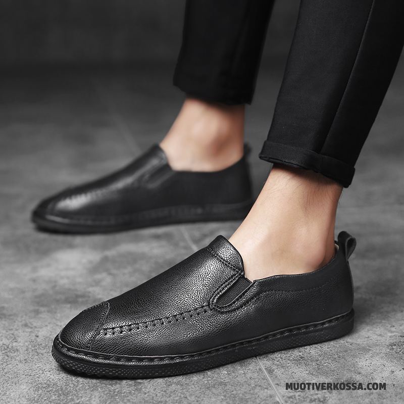 Mokasyny Męskie Skórzane Buty Slip On Casual Tendencja Buty Żeglarskie Czarny