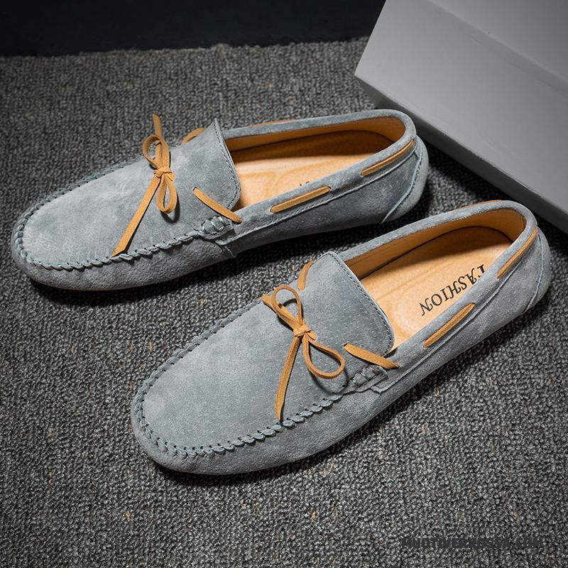 Mokasyny Męskie Skórzane Buty Tendencja Młodzież Slip On Casual Dla Kierowców Szary