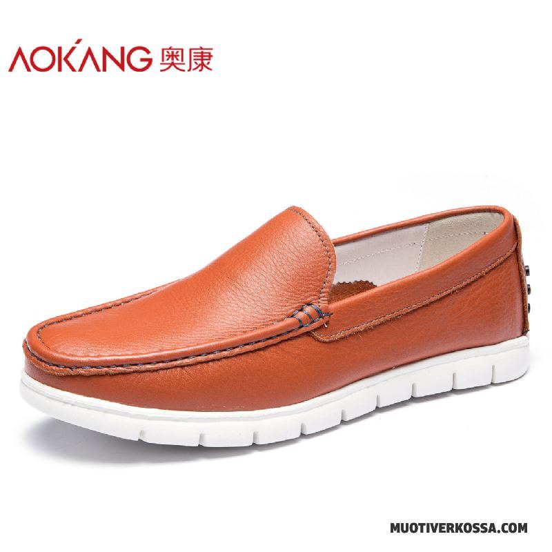 Mokasyny Męskie Slip On Casual Skórzane Buty Buty Żeglarskie Okrągły Niskie Brązowy Żółty