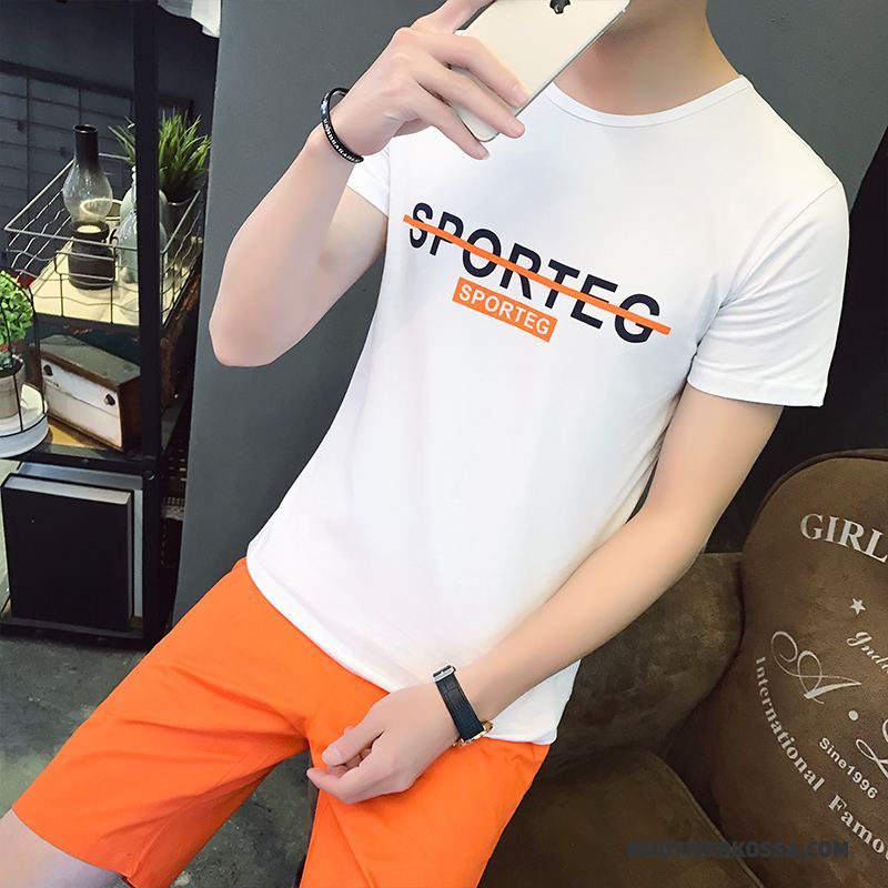 Odzież Sportowa Męskie Casual Młodzież Krótki Rękaw Pasować Slim Fit Spodnie Capri Czarny