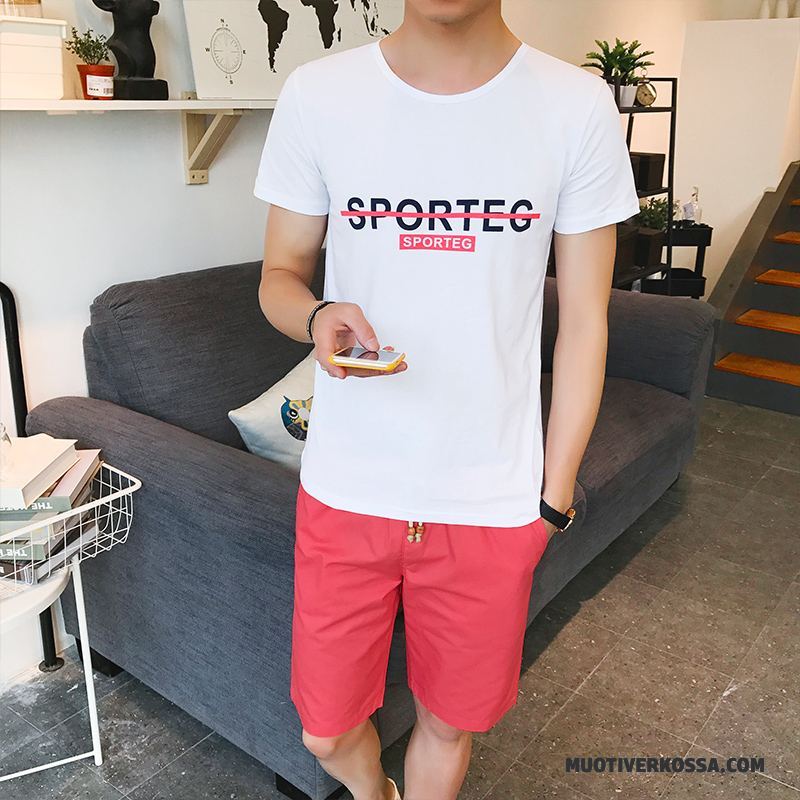 Odzież Sportowa Męskie Casual Młodzież Krótki Rękaw Pasować Slim Fit Spodnie Capri Czarny