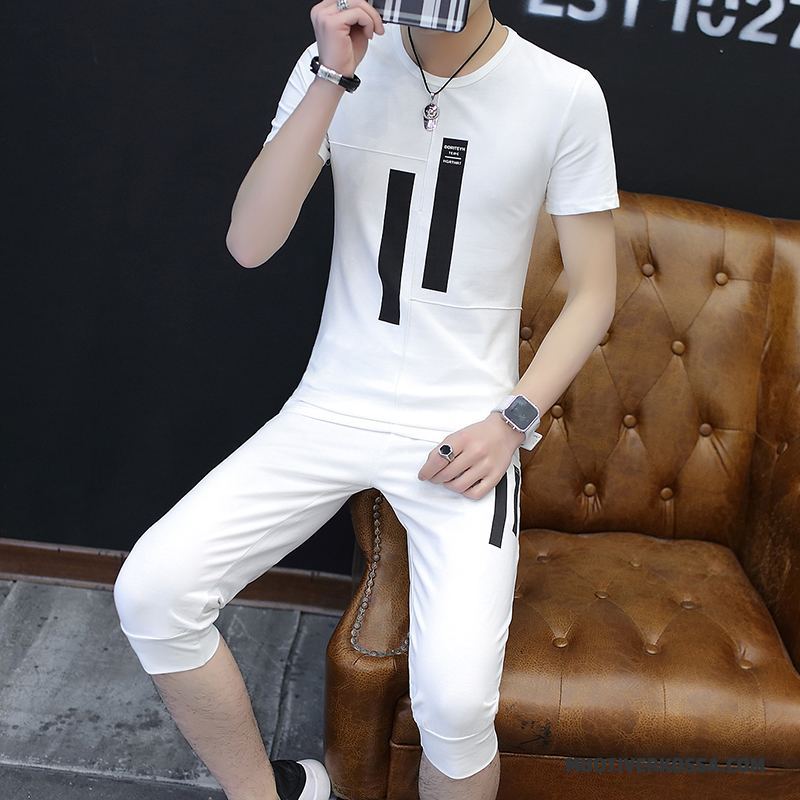 Odzież Sportowa Męskie Spodnie Pasować Sportowe Casual Slim Fit Szorty Biały