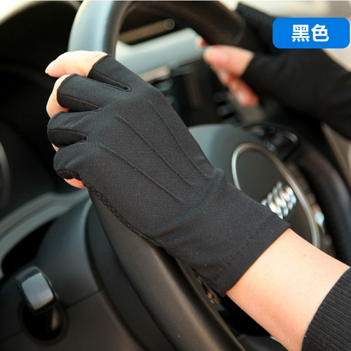 Rękawiczki Męskie Dla Kierowców Ochrona Przed Słońcem Damska Chłonny Oddychające Pół Palca Granatowy