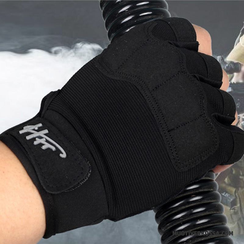 Rękawiczki Męskie Pół Palca Outdoor Odporne Na Zużycie Sportowe Trekkingowa Walka Czarny