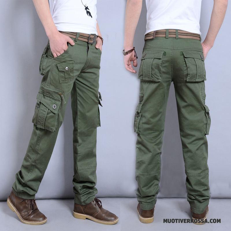 Spodnie Cargo Męskie Outdoor Proste Szerokie Casual Cienka Lato Khaki Czarny Zielony