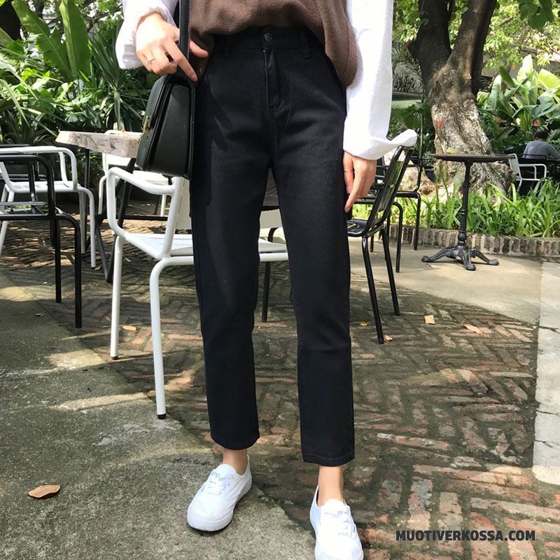 Spodnie Damskie Dżinsy Casualowe Spodnie Wysoki Stan Nowy Cienkie Student Czarny