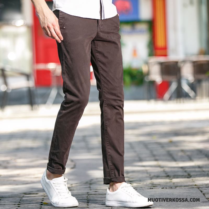 Spodnie Męskie Biznes Slim Fit Casualowe Spodnie Bawełna Elastyczne Szerokie Ciemno Niebieski
