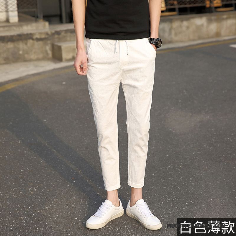 Spodnie Męskie Cienkie Slim Fit Tendencja Casualowe Spodnie Ołówkowe Spodnie Harlan Biały
