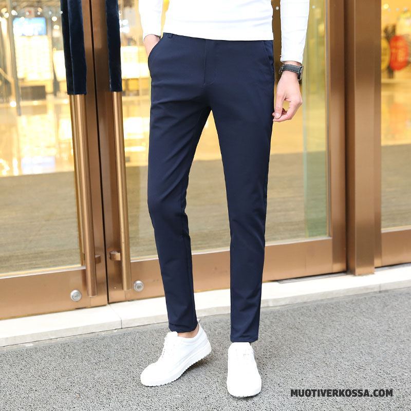 Spodnie Męskie Młodzież Tendencja Casualowe Spodnie Ołówkowe Spodnie Slim Fit Lato Ciemno Niebieski Czarny