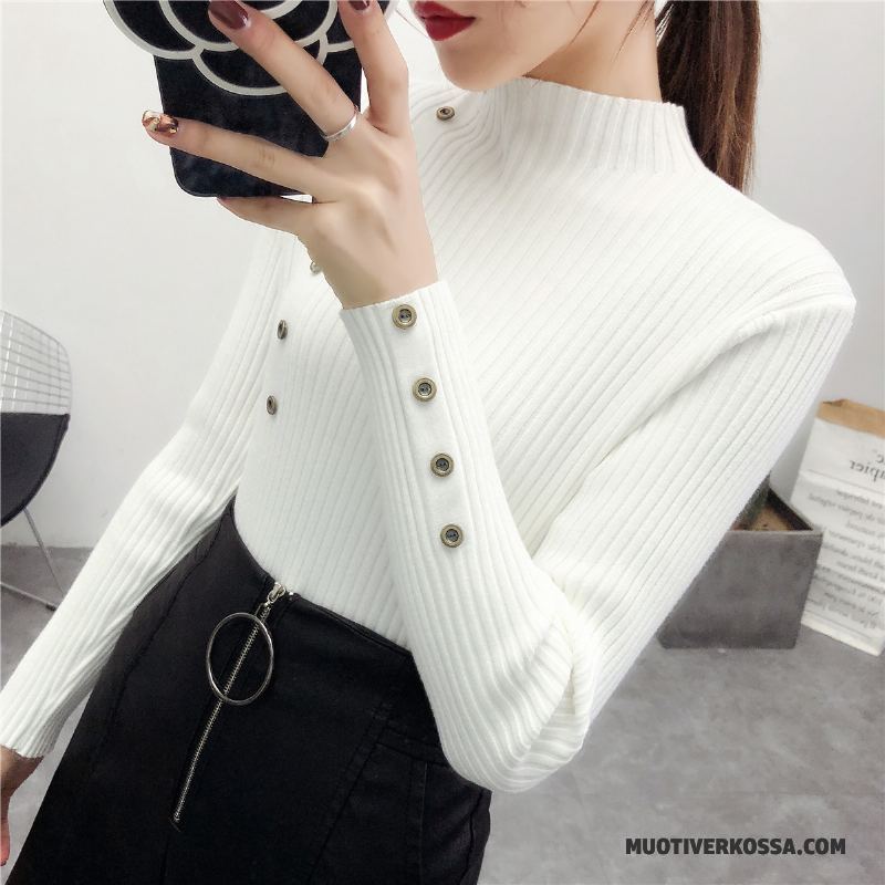 Sweter Damskie Długi Rękaw Slim Fit Odzież Wierzchnia Nowy Pullover Jesień Beżowy Biały