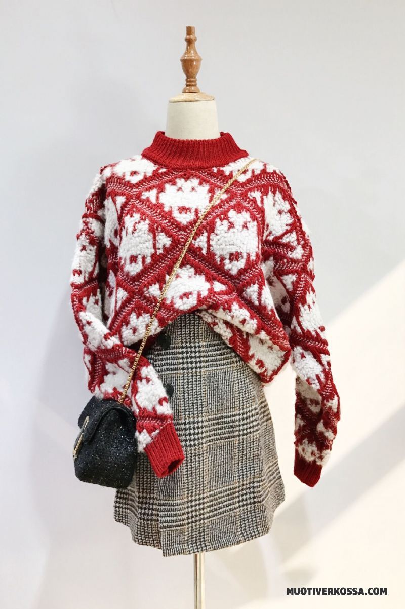 Sweter Damskie Odzież Wierzchnia Szerokie Moda Pullover Vintage Tendencja Czerwony