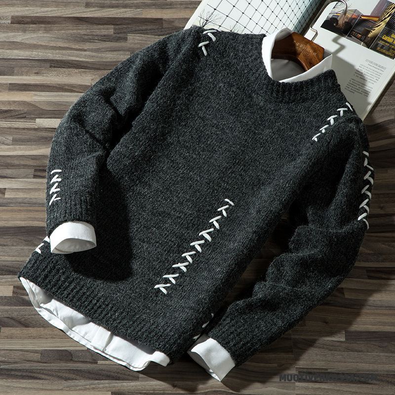 Sweter Męskie Dla Grubych Tendencja Okrągły Dekolt Swetry Slim Fit Student Zielony