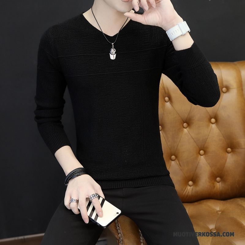 Sweter Męskie Młodzież Jesień Cienkie Podkoszulek Slim Fit Swetry Granatowy