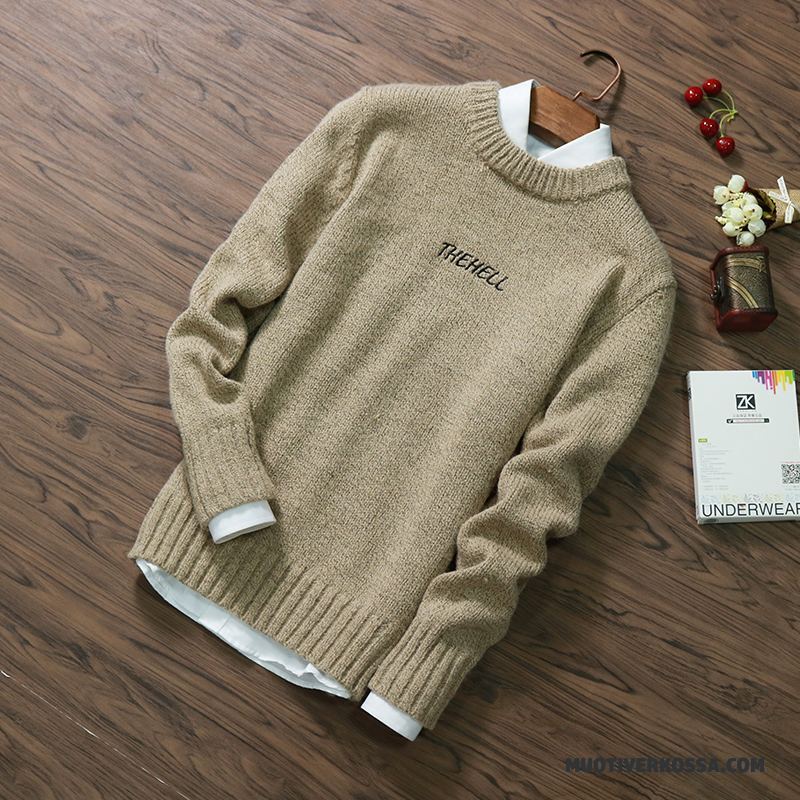 Sweter Męskie Pullover Slim Fit Wiosna Zima Osobowość Okrągły Dekolt Zielony