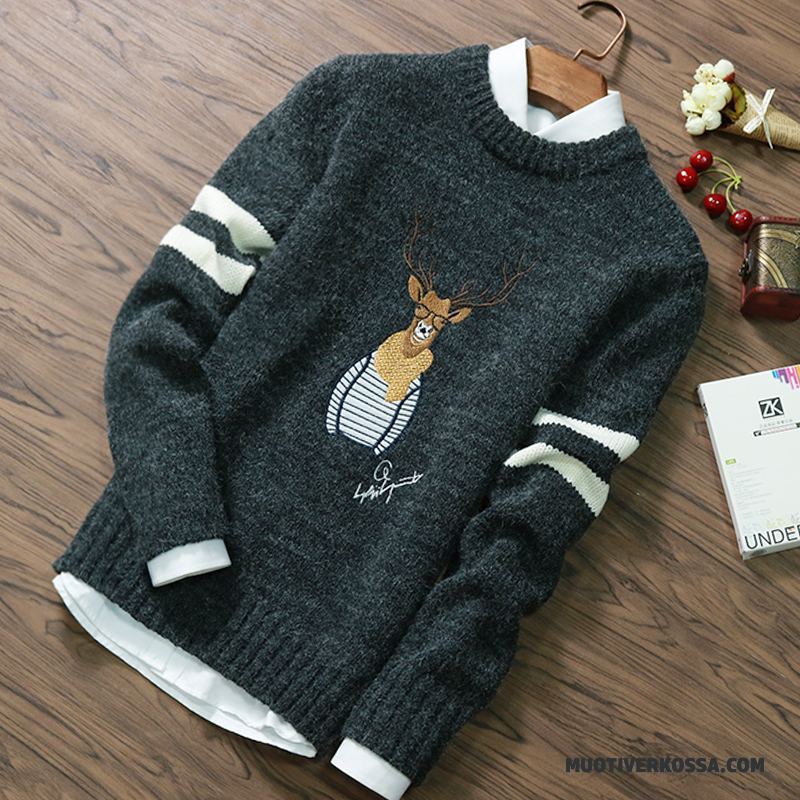 Sweter Męskie Pullover Slim Fit Wiosna Zima Osobowość Okrągły Dekolt Zielony