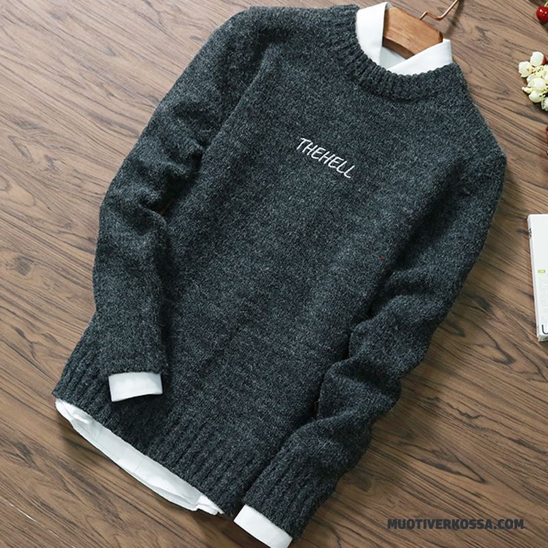 Sweter Męskie Pullover Slim Fit Wiosna Zima Osobowość Okrągły Dekolt Zielony