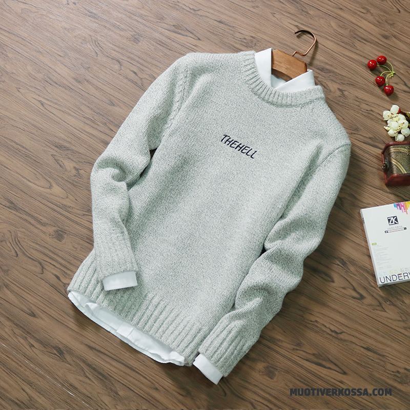 Sweter Męskie Pullover Slim Fit Wiosna Zima Osobowość Okrągły Dekolt Zielony