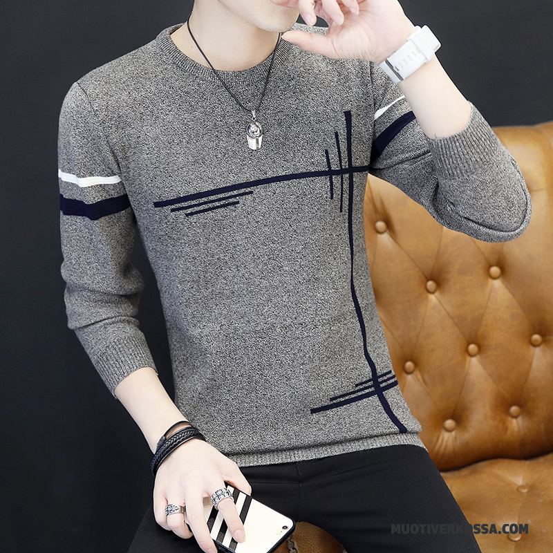 Sweter Męskie Topy Slim Fit Dla Grubych T-shirt Z Długim Rękawem Ciepłe Zima Szary