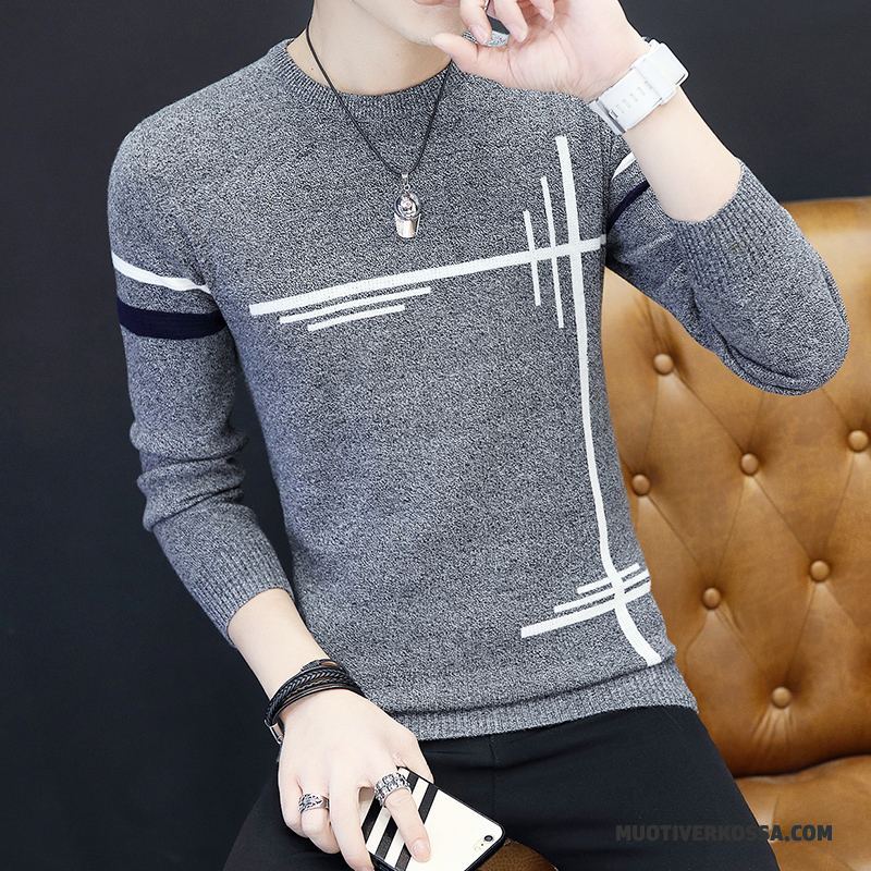 Sweter Męskie Topy Slim Fit Dla Grubych T-shirt Z Długim Rękawem Ciepłe Zima Szary