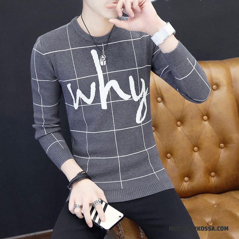 Sweter Męskie Topy Slim Fit Dla Grubych T-shirt Z Długim Rękawem Ciepłe Zima Szary