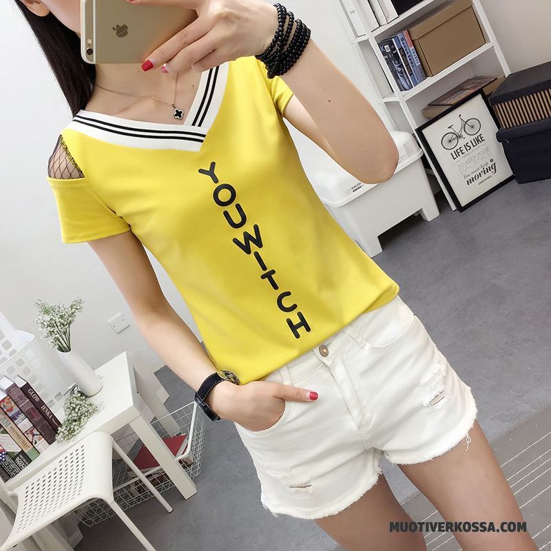 T-shirt Damskie 2018 Krótki Rękaw Moda Lato Topy Bez Ramiączek Czerwony