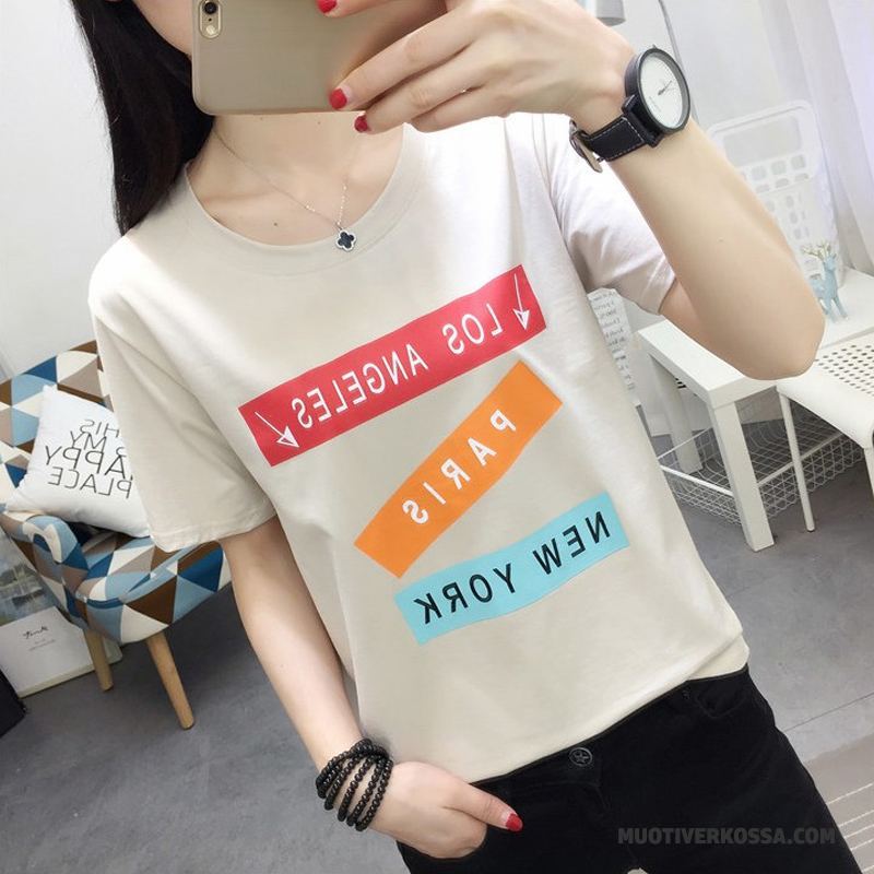 T-shirt Damskie Duży Rozmiar Topy Student Lato Szerokie Krótki Rękaw Żółty
