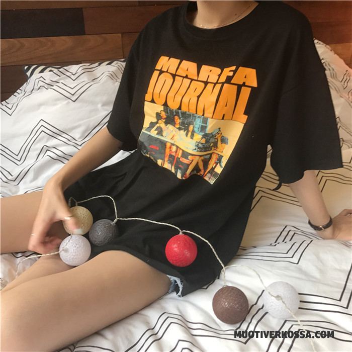 T-shirt Damskie Figura Krótki Rękaw Lato Moda Drukowana Alfabet Czerwony