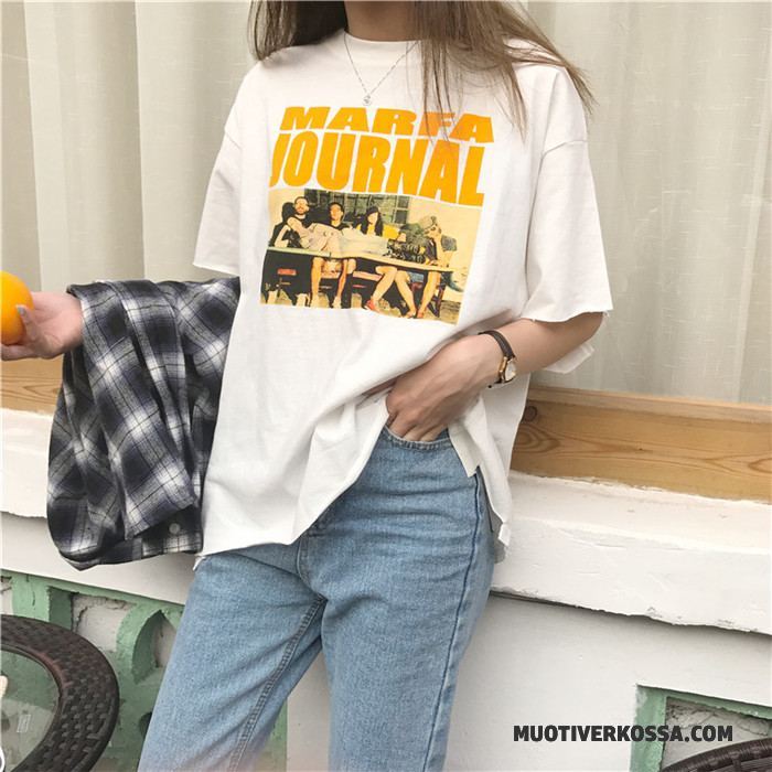 T-shirt Damskie Figura Krótki Rękaw Lato Moda Drukowana Alfabet Czerwony