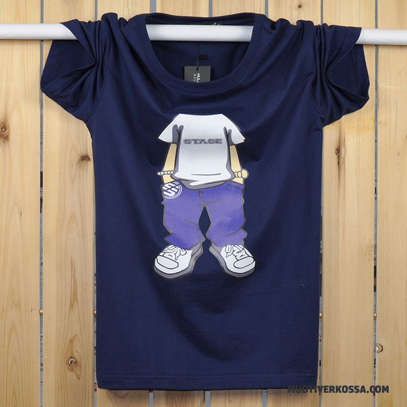 T-shirt Męskie Bawełna Szerokie Bieganie Sportowe Duży Rozmiar Lato Ciemno Niebieski