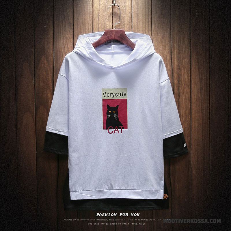 T-shirt Męskie Bluza Z Kapturem Krótki Rękaw Tendencja Rękawy Lato Osobowość Czarny