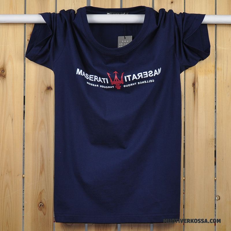 T-shirt Męskie Krótki Rękaw Gruba Okrągły Dekolt Topy Cienkie Szerokie Niebieski