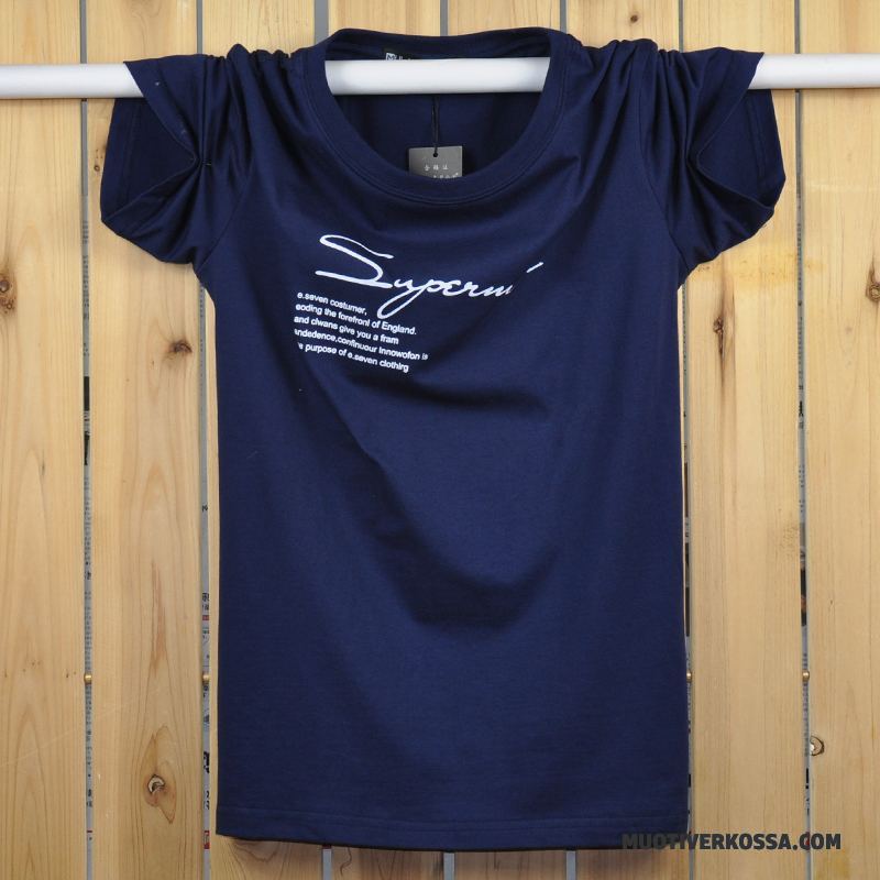 T-shirt Męskie Krótki Rękaw Gruba Okrągły Dekolt Topy Cienkie Szerokie Niebieski