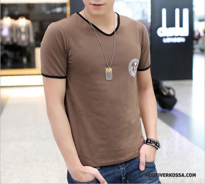 T-shirt Męskie Krótki Rękaw Tendencja Podkoszulek Slim Fit Lato Student Szary