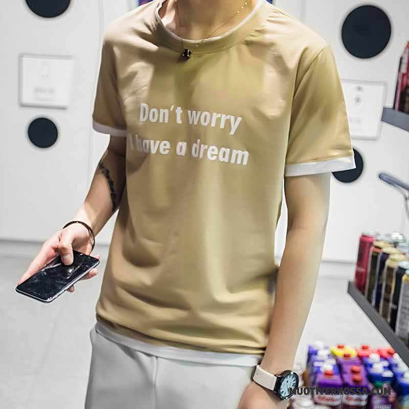 T-shirt Męskie Lato Student Mały Alfabet Tendencja Cienkie Beżowy Żółty