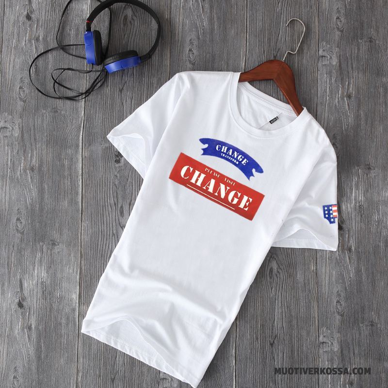 T-shirt Męskie Nowy Krótki Rękaw 2018 Bawełna Lato Okrągły Dekolt Biały