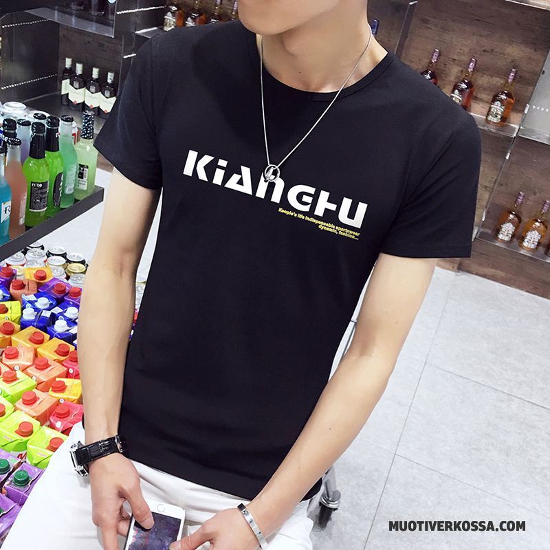 T-shirt Męskie Okrągły Dekolt Lato Slim Fit Krótki Rękaw Tendencja Topy Biały