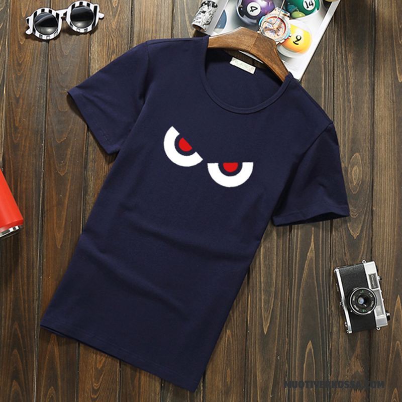 T-shirt Męskie Okrągły Dekolt Mały Krótki Rękaw Lato Student Slim Fit Żółty