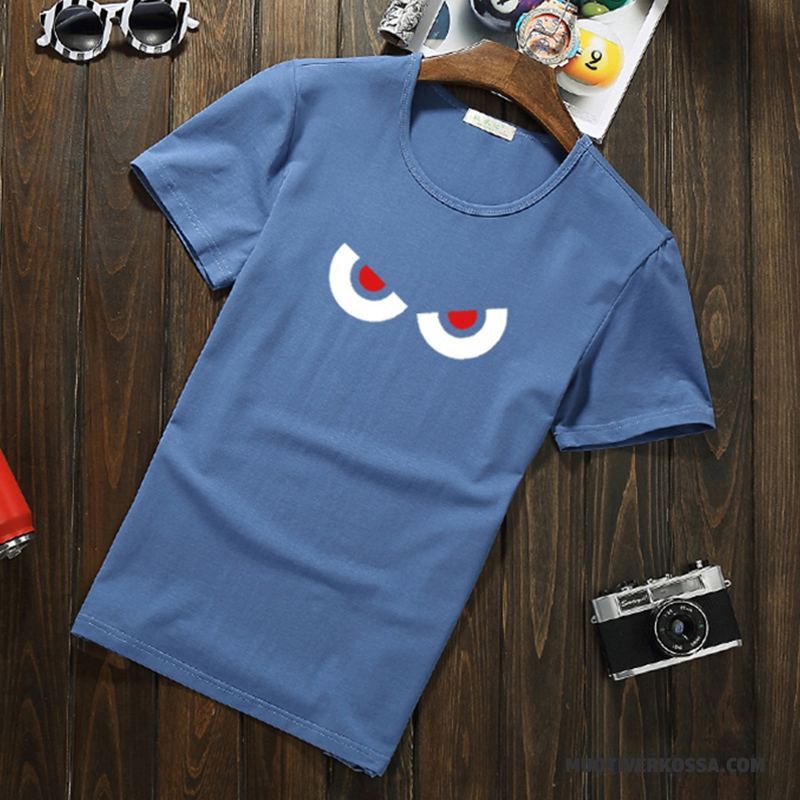 T-shirt Męskie Okrągły Dekolt Mały Krótki Rękaw Lato Student Slim Fit Żółty