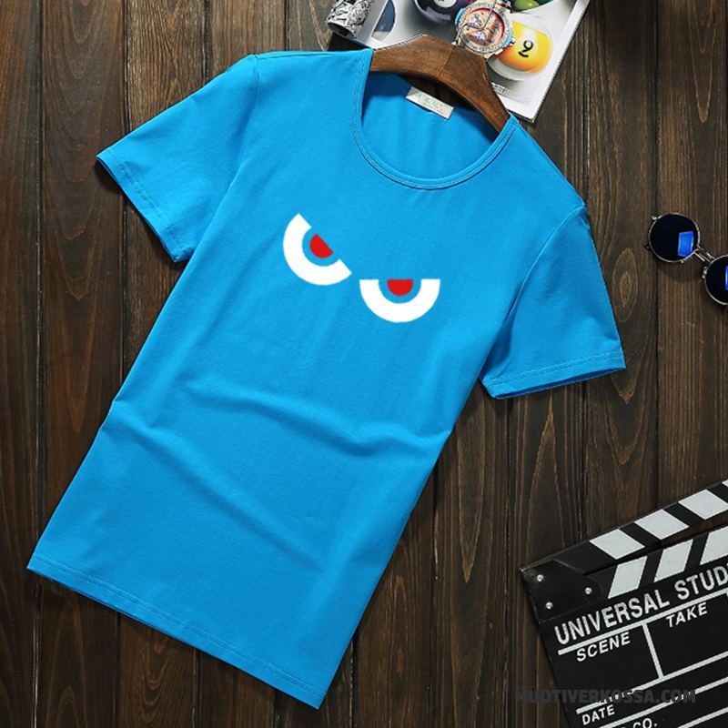 T-shirt Męskie Okrągły Dekolt Mały Krótki Rękaw Lato Student Slim Fit Żółty