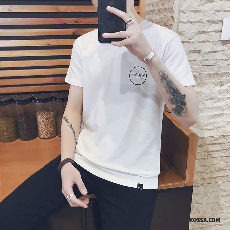 T-shirt Męskie Okrągły Dekolt Slim Fit Krótki Rękaw Topy Lato Tendencja Proszek